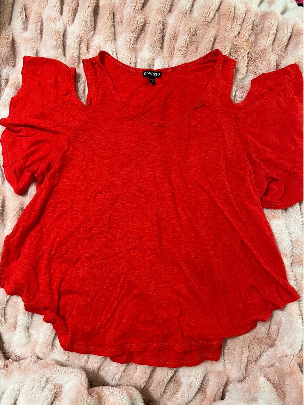 Express Red Cold Shoulder Flutter Sleeve Top Size Small